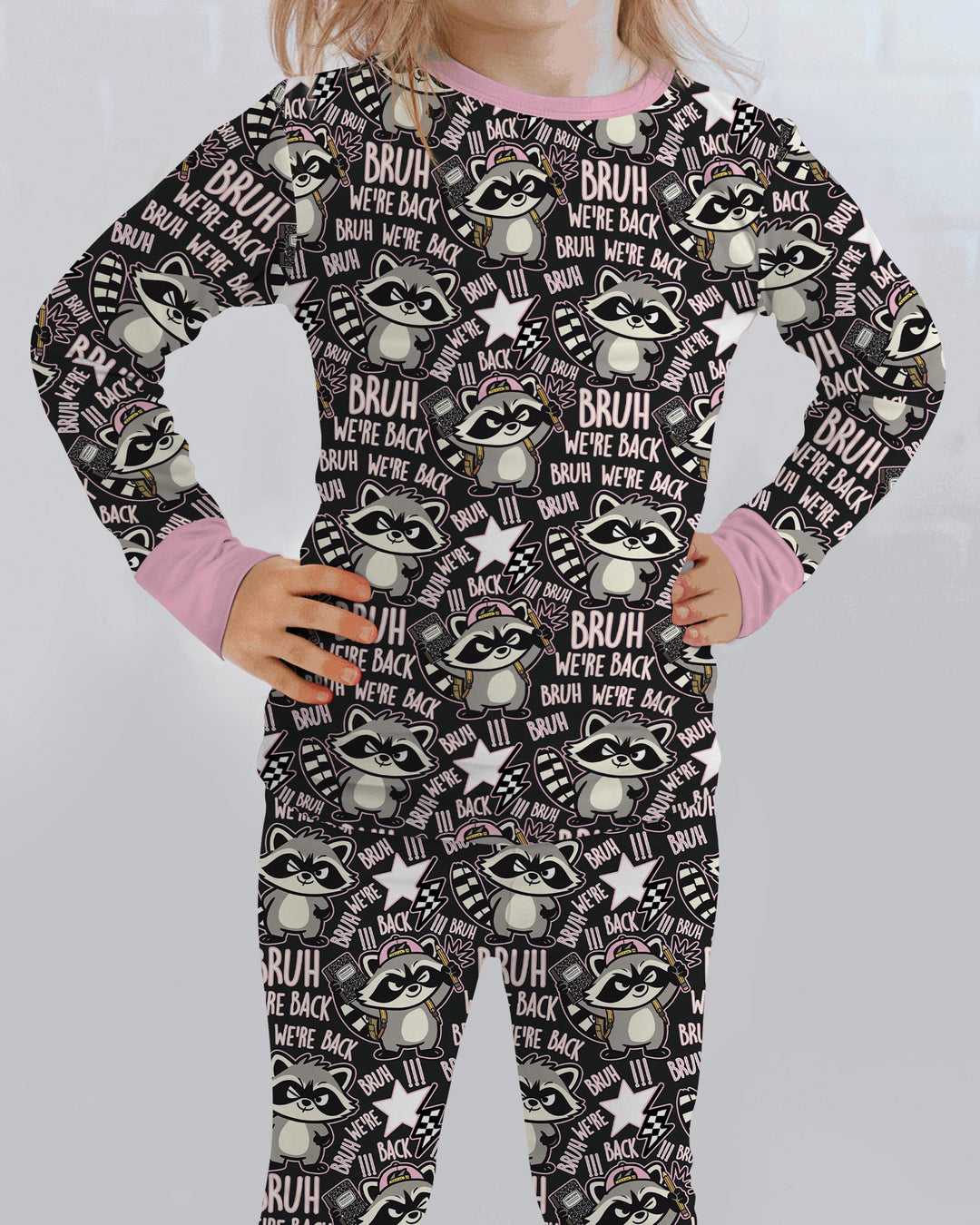 Bruh We're Back Raccoon Bamboo Two Piece Long Sleeve Pajama Set