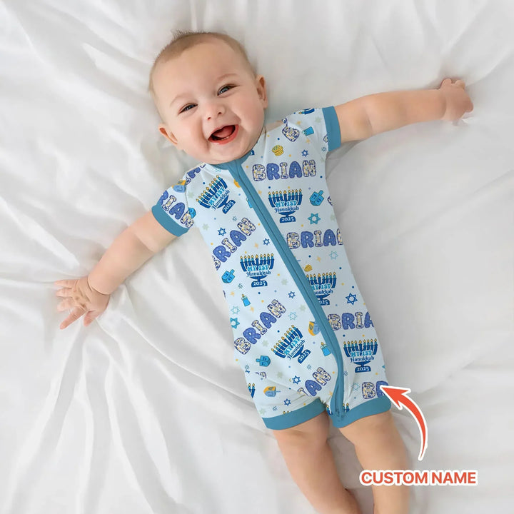 Custom name My First Hanukkah 2025 Bamboo Shorty Zippy