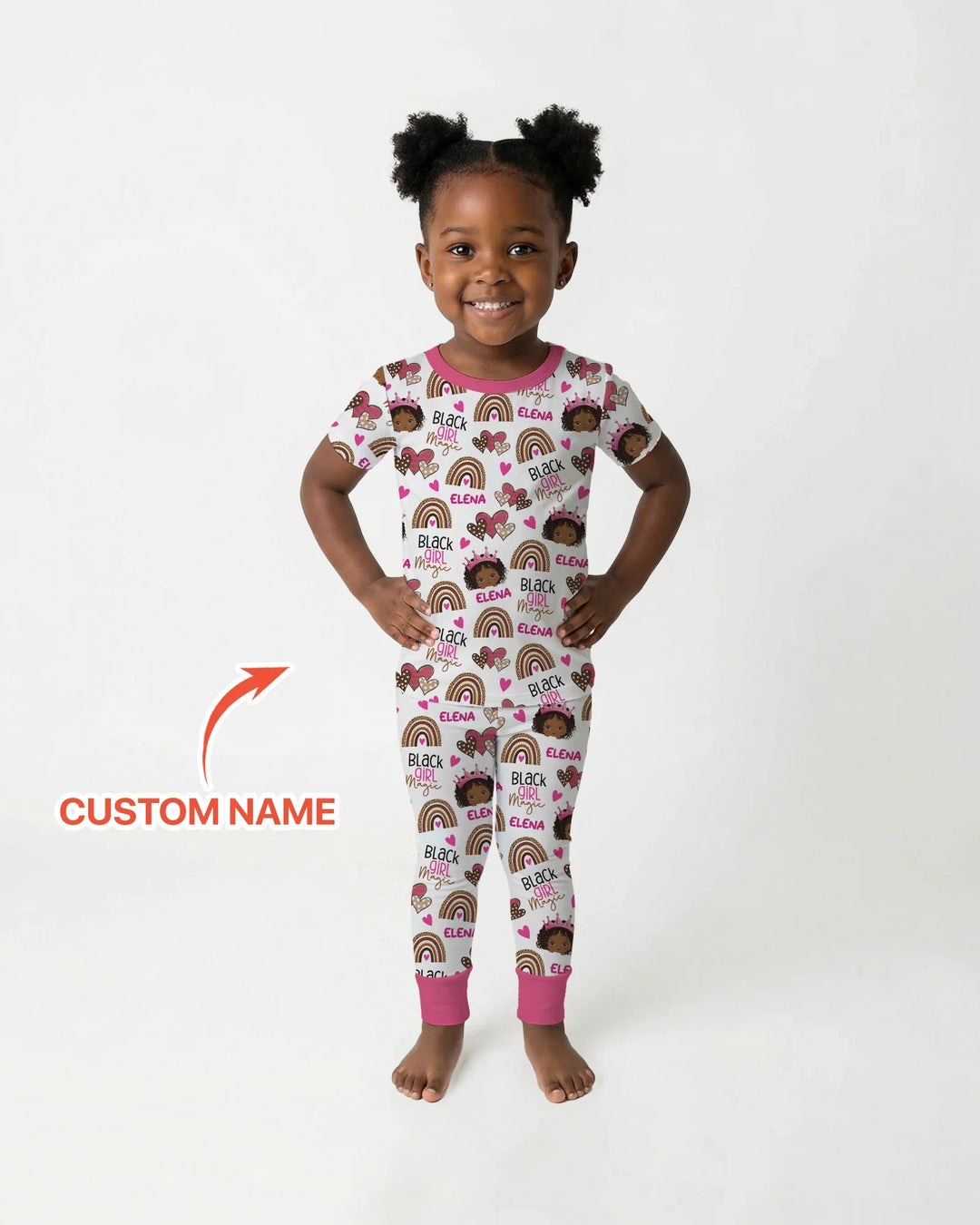 Custom Name Black Girl Magic Bamboo Two Piece Short Sleeve Pajama Set