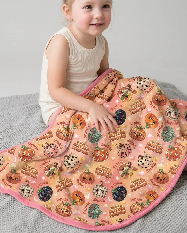 Custom Name You're A Glitter Pumpkin Bamboo Blanket