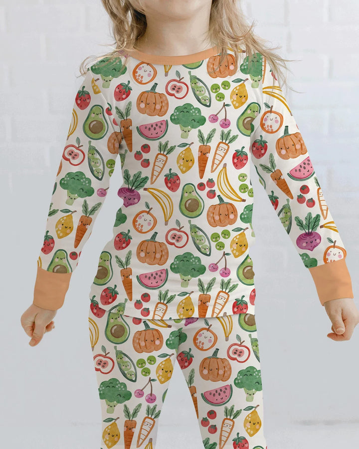 Veggie Friends Family Matching Bamboo Two Piece Long Sleeve Pajama Set
