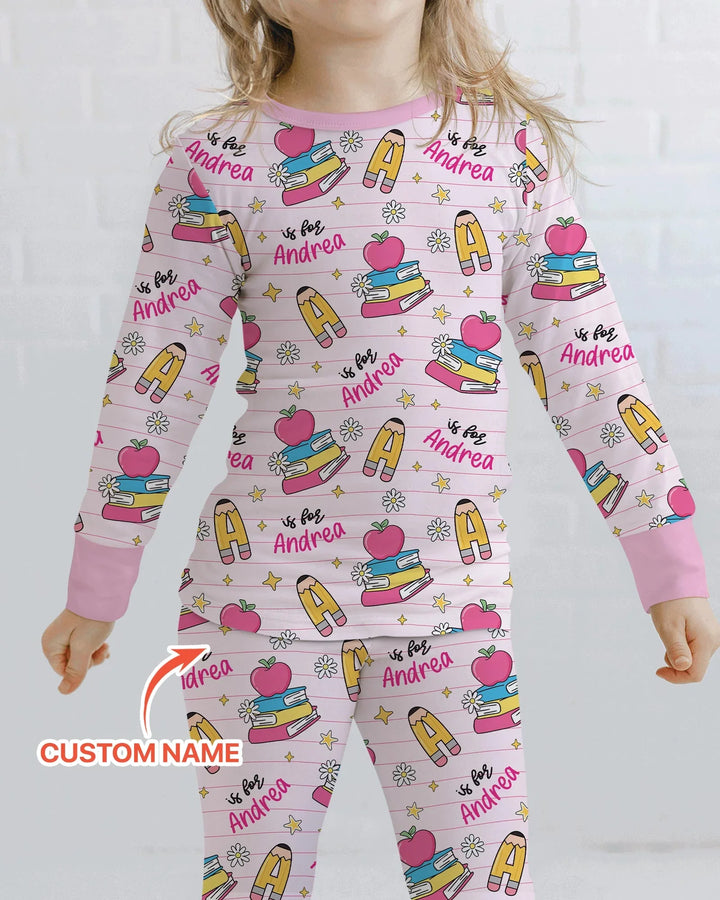 First Day of School Bamboo Two Piece Long Sleeve Pajama Set