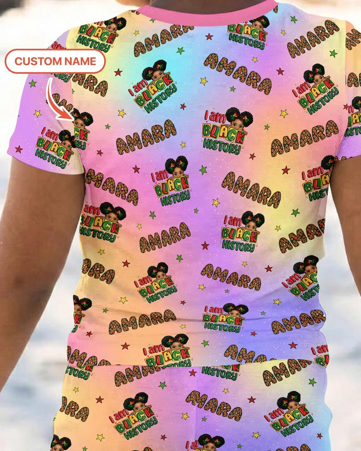 Custom Name I Am Black History Bamboo Two Piece Short Sleeve Shorts Pajama Set