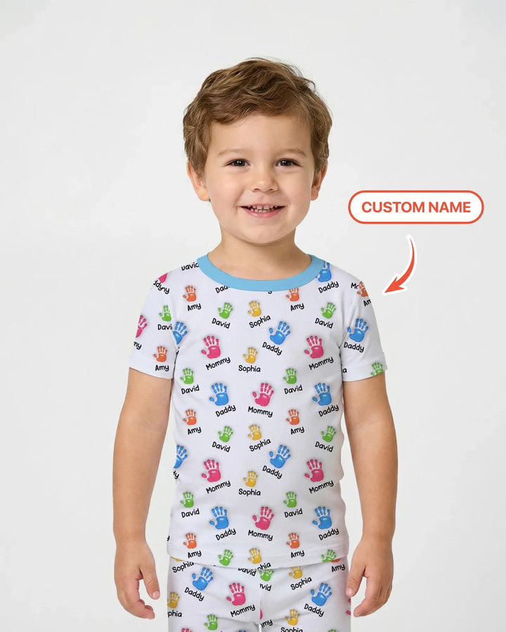 First Mother Day - Handprints Bamboo Two Piece Short Sleeve Pajama Set