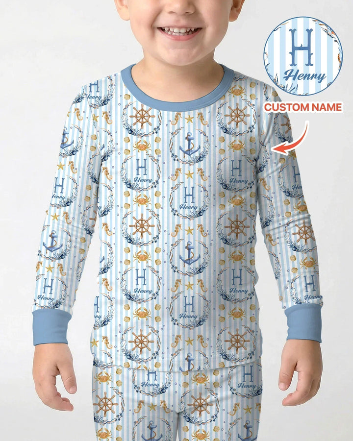 Bon Voyage Custom Name Bamboo Two Piece Long Sleeve Pajama Set