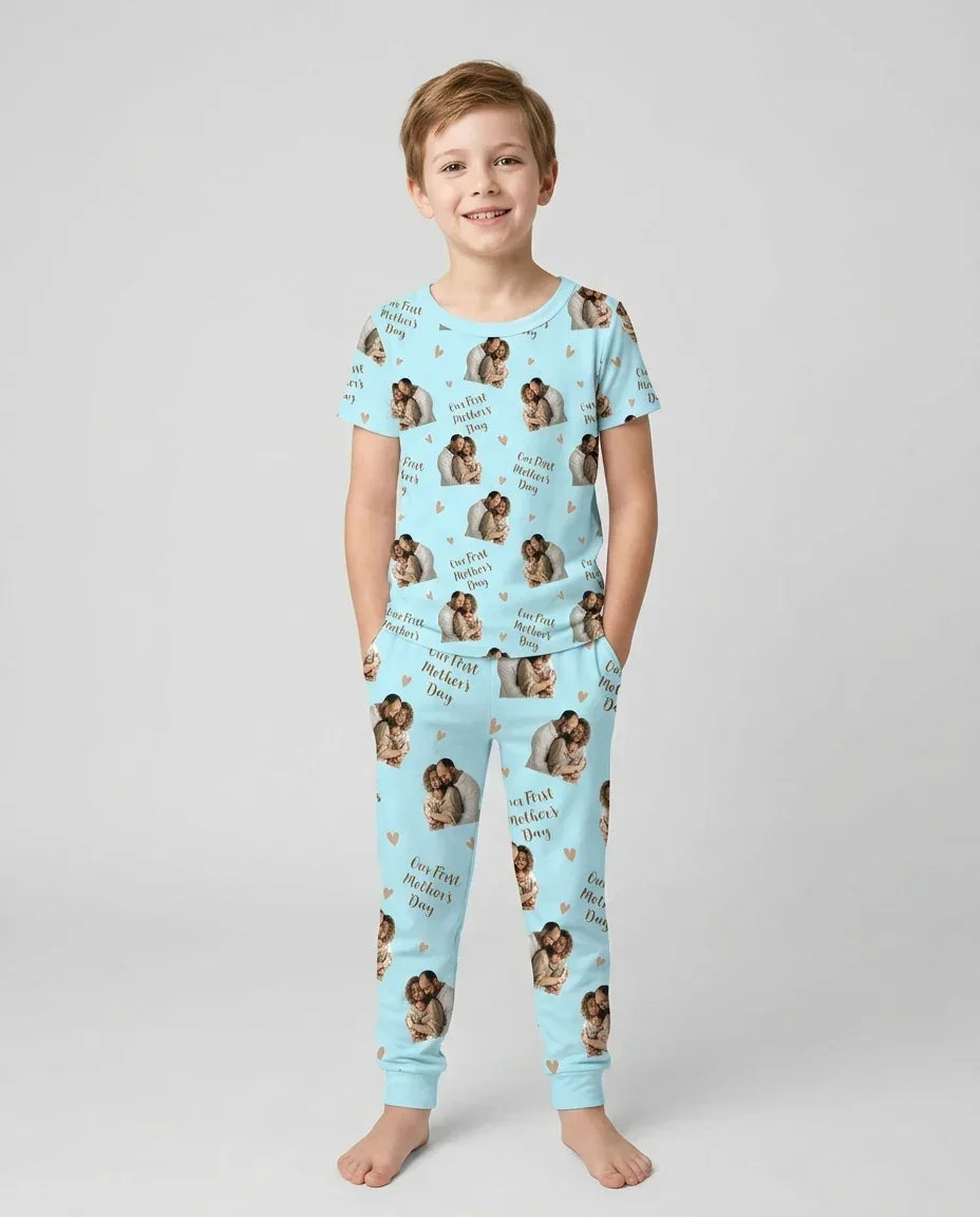 Custom Photo Our First as Parents Bamboo Two Piece Short Sleeve Pajama Set
