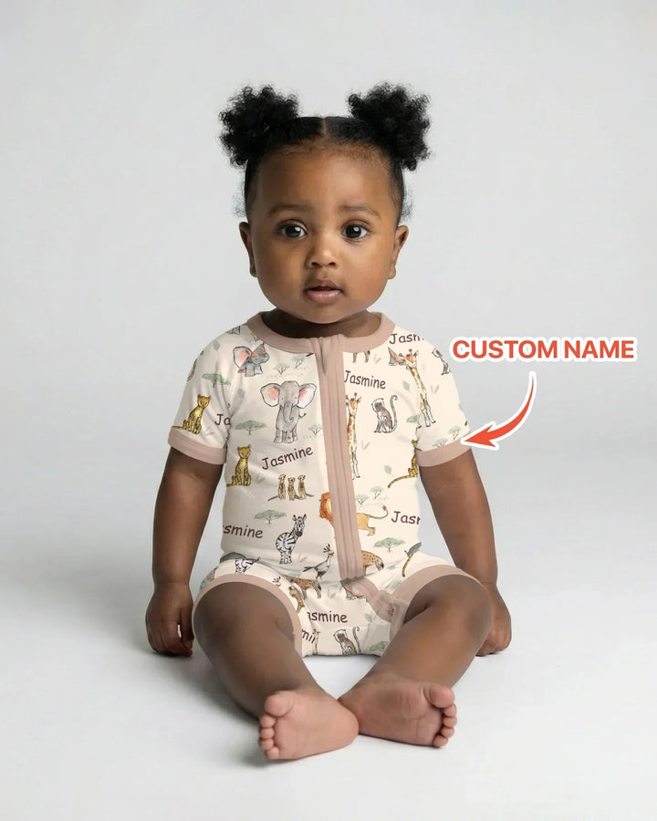 Safari Friends Custom Name Bamboo Shorty Zippy