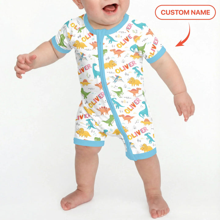 Dino Adventure Custom Name Bamboo Shorty Zippy