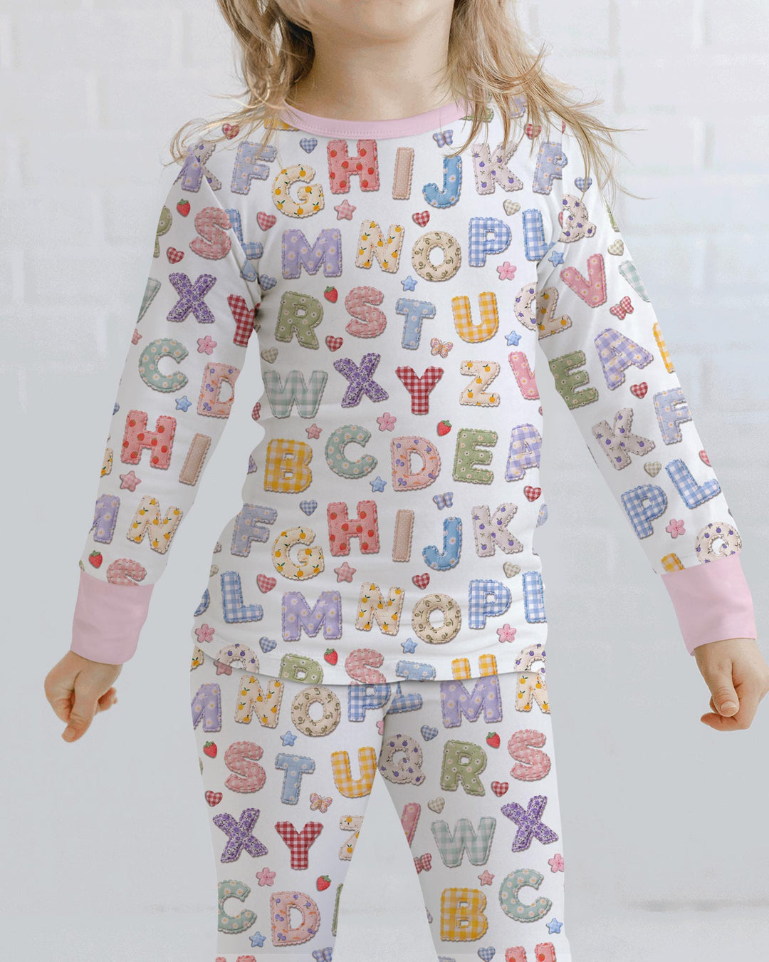 Fabric Alphabet Letters Bamboo Two Piece Long Sleeve Pajama Set