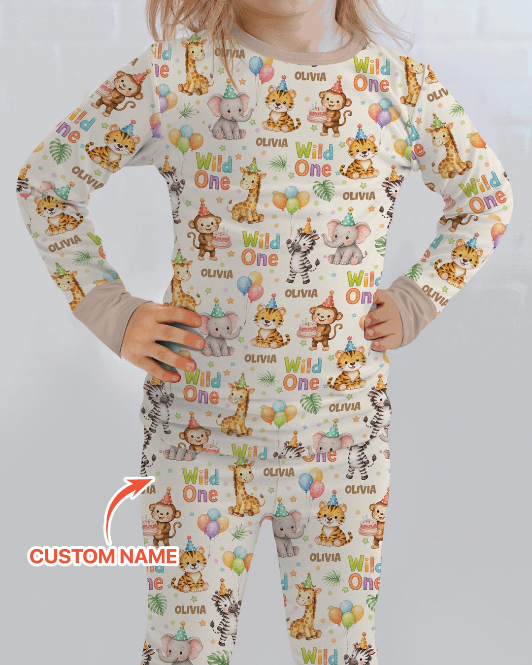Custom Name 1st Birthday Wild One Bamboo Two Piece Long Sleeve Pajama Set