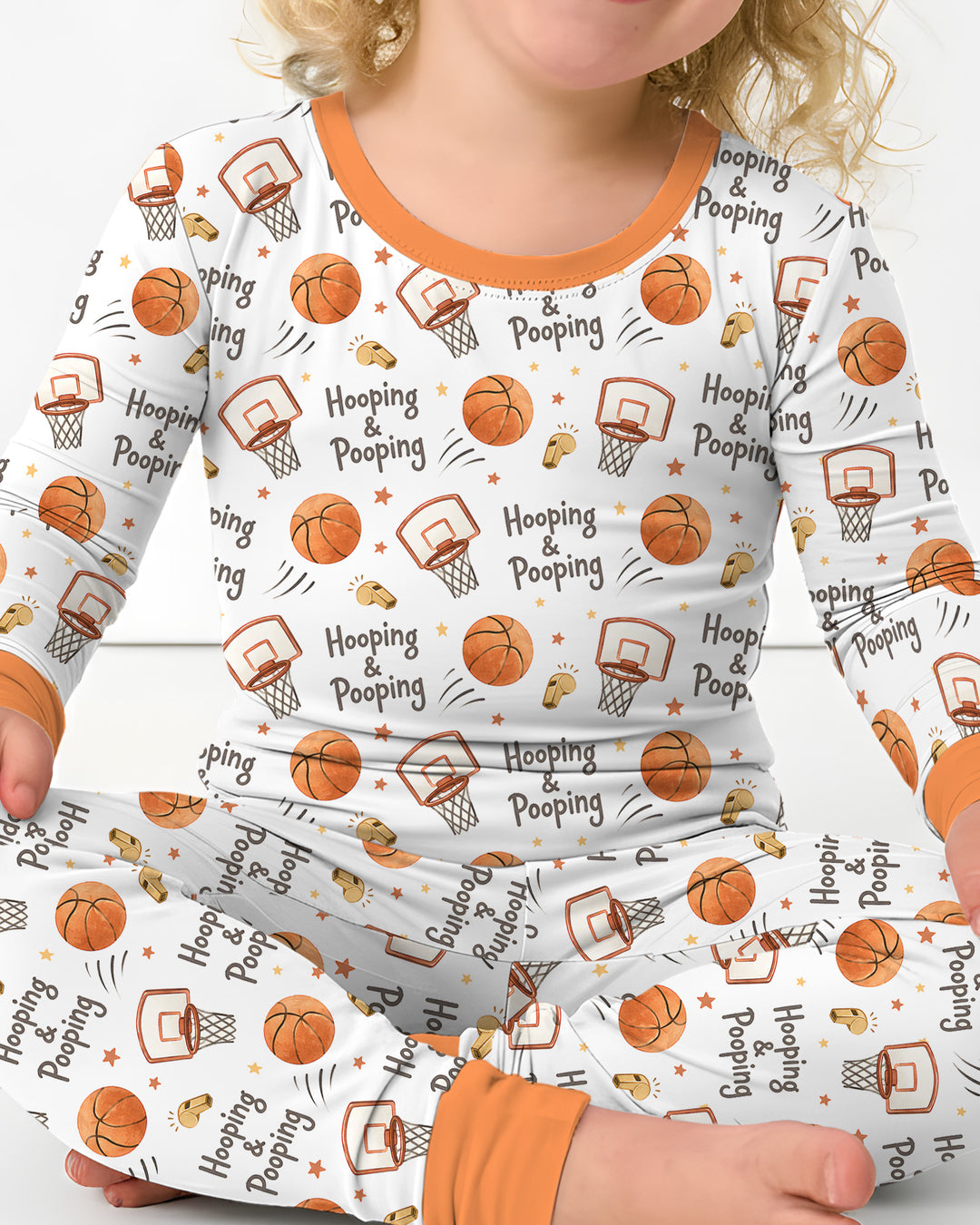 Funny Basketball Hooping & Pooping Bamboo Two Piece Long Sleeve Pajama Set