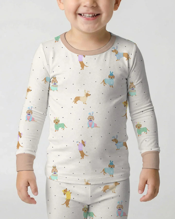 Easter Dachshund Bamboo Two Piece Long Sleeve Pajama Set
