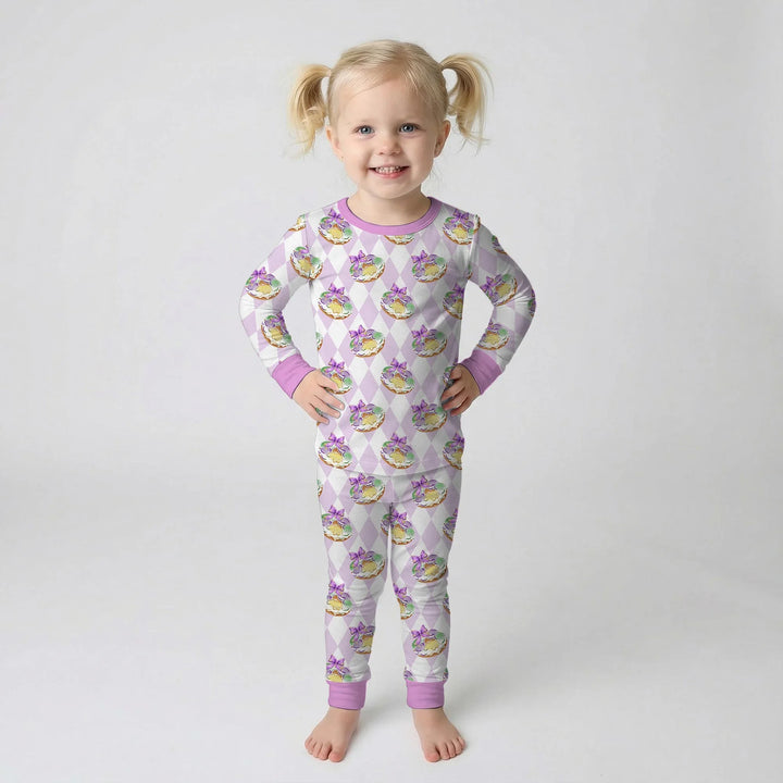Mardi Gras Donut Bamboo Two Piece Long Sleeve Pajama Set