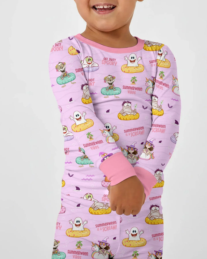 Summerween Cartoon Bamboo Two Piece Long Sleeve Pajama Set