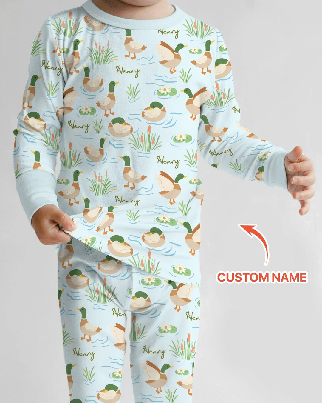 Personalized Mallard Duck Bamboo Two Piece Long Sleeve Pajama Set