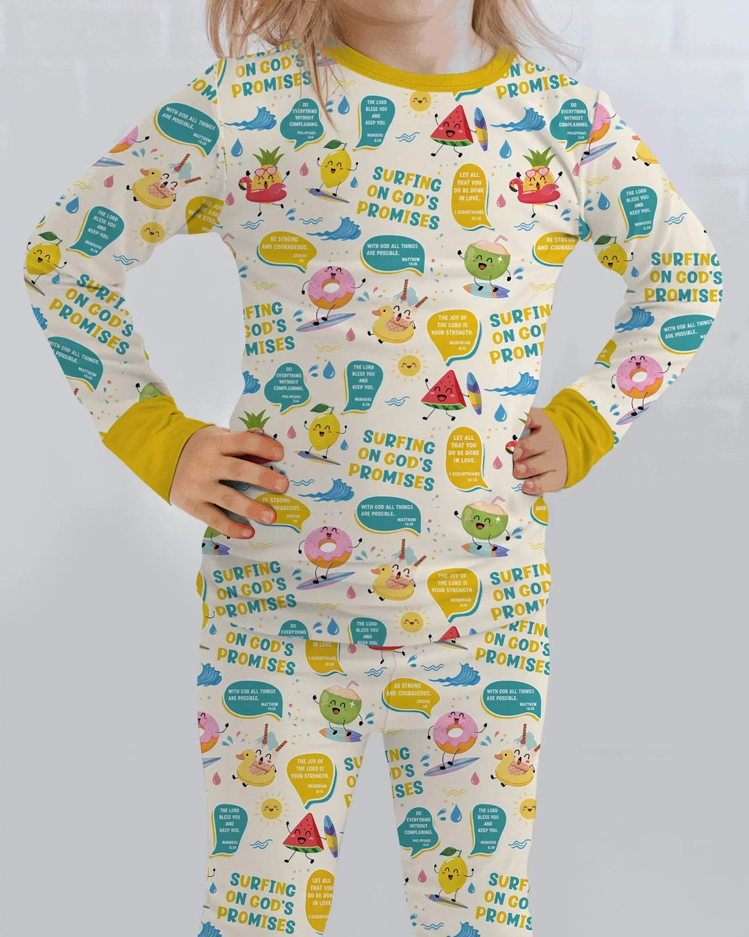 Summer Fruits Surfing On God's Promises Bamboo Two Piece Long Sleeve Pajama Set