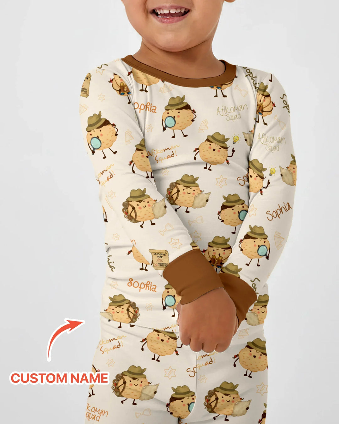 Custom Name Passover Afikoman Bamboo Two Piece Long Sleeve Pajama Set