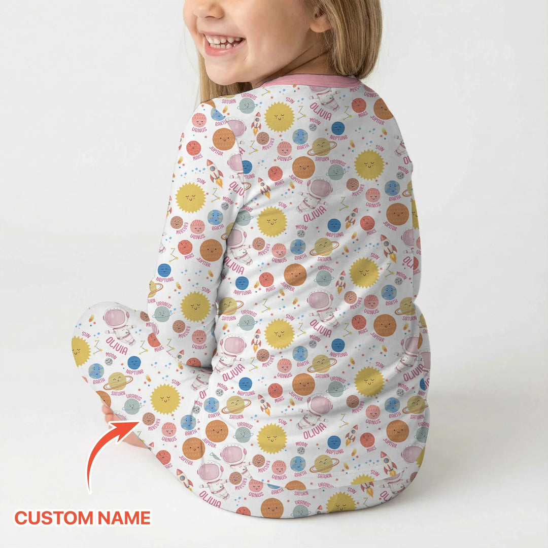 Custom Name Little's Kid into Universer Bamboo Two Piece Long Sleeve Pajama Set