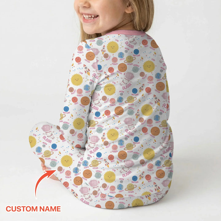 Custom Name Little's Kid into Universer Bamboo Two Piece Long Sleeve Pajama Set