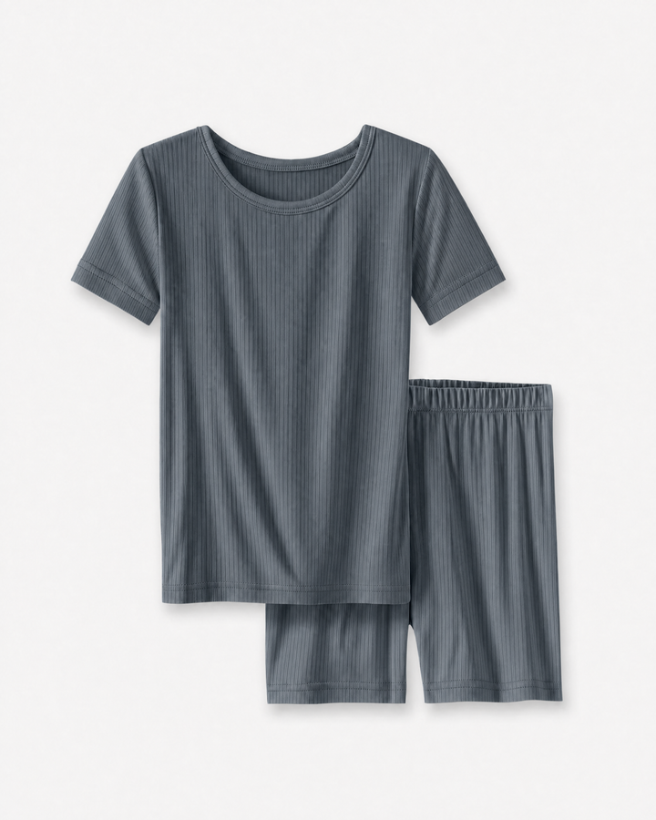 Ribbed Bamboo Two Piece Short Sleeve Short Pajama Set