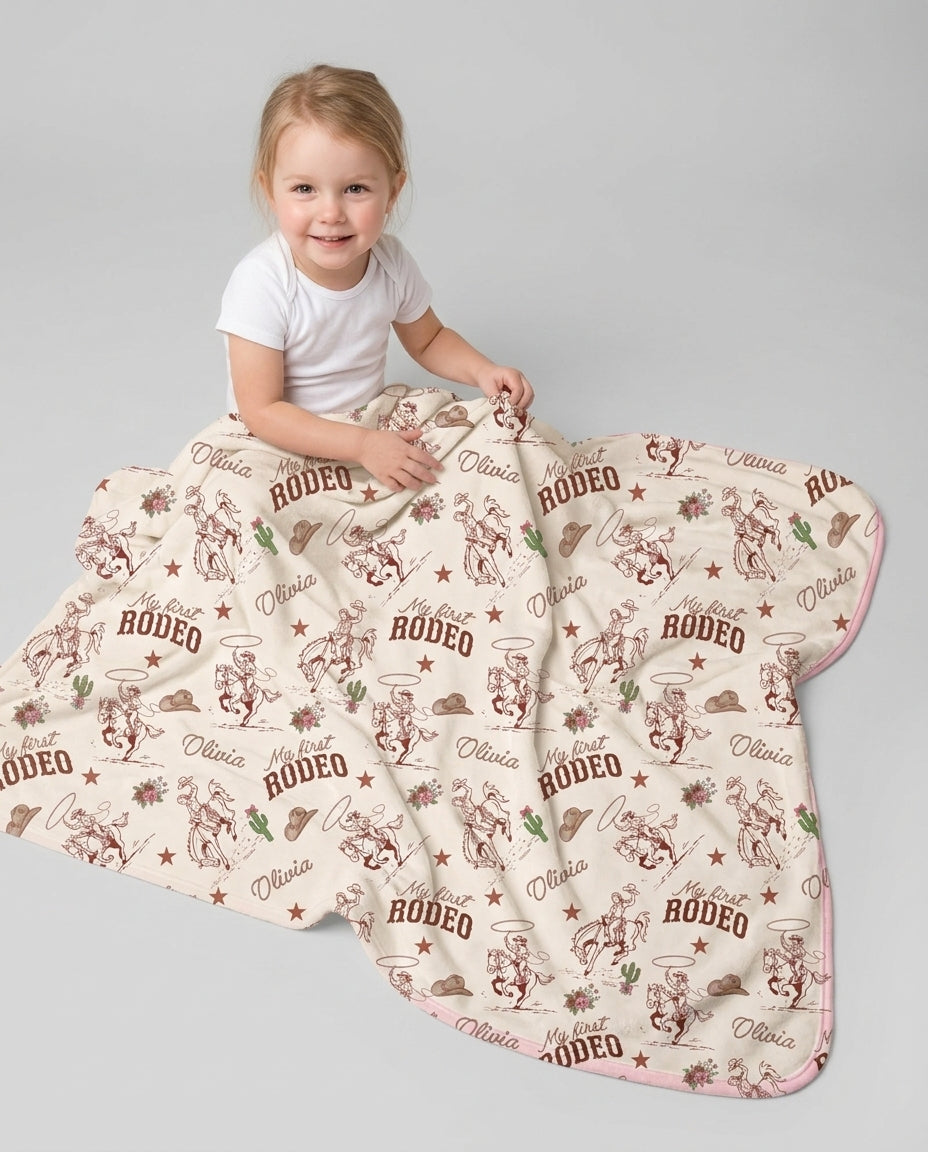 Custom Name First Rodeo Family Matching Bamboo Blanket