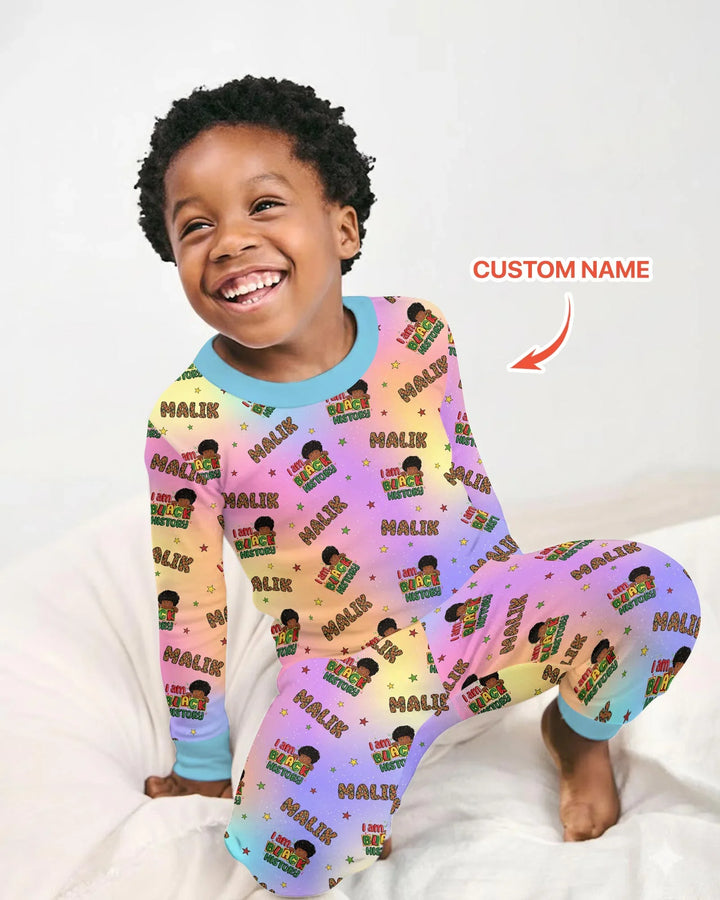Custom Name I Am Black History Custom Bamboo Two Piece Long Sleeve Pajama Set