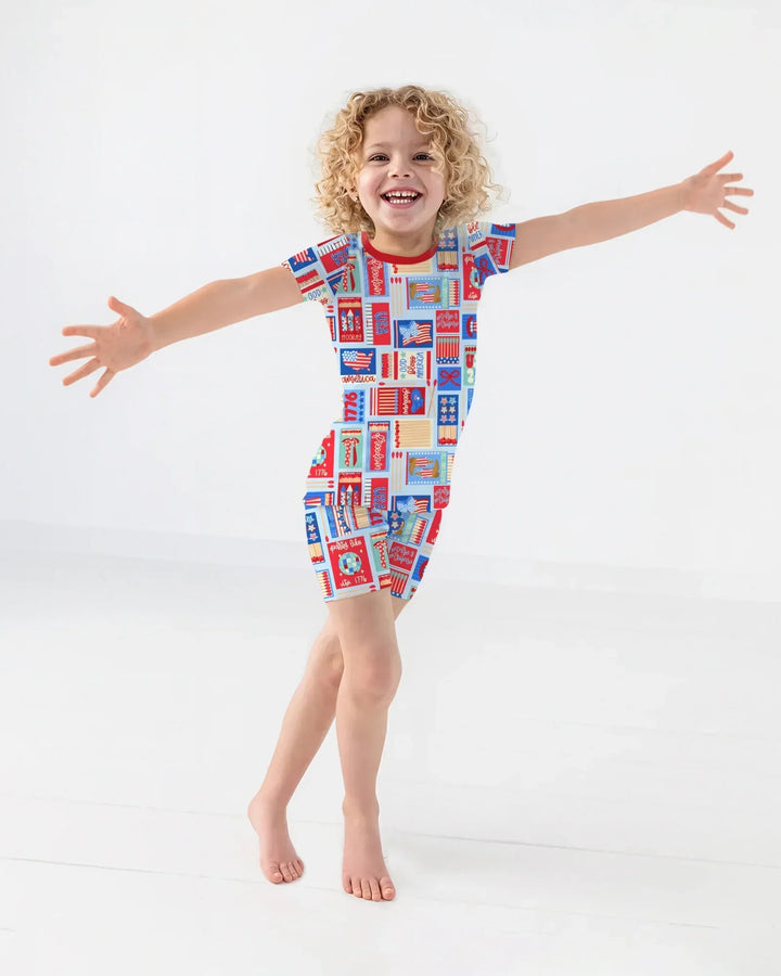 Patriotic Matchbox Family Matching Bamboo Two Piece Short Sleeve Shorts Pajama Set