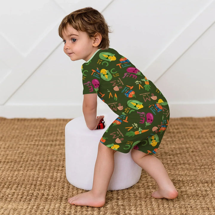Veggie Letter Bamboo Two Piece Short Sleeve Shorts Pajama Set