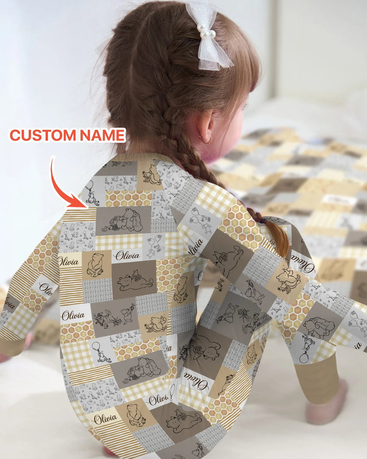 Personalized Classic Bear Patchwork  Bamboo Convertible Zippy