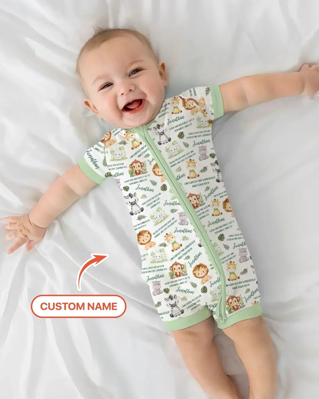Custom Name Bible Verse Safari Animal Bamboo Shorty Zippy
