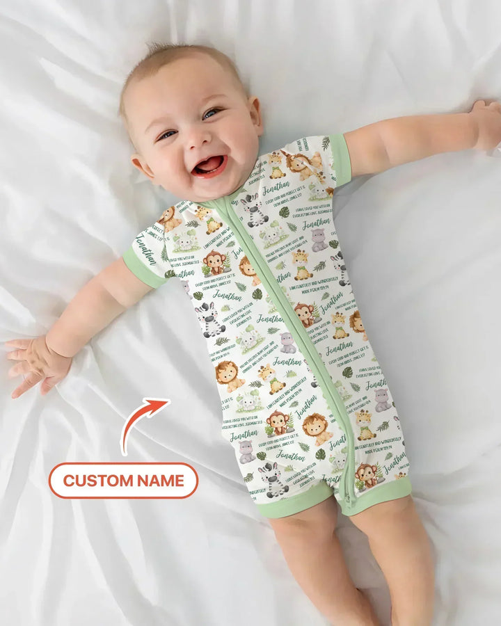 Custom Name Bible Verse Safari Animal Bamboo Shorty Zippy