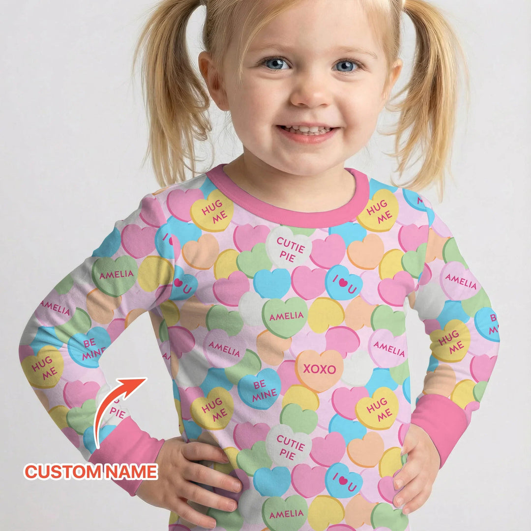 Valentine Candy Crush Family Matching Bamboo Two Piece Long Sleeve Pajama Set