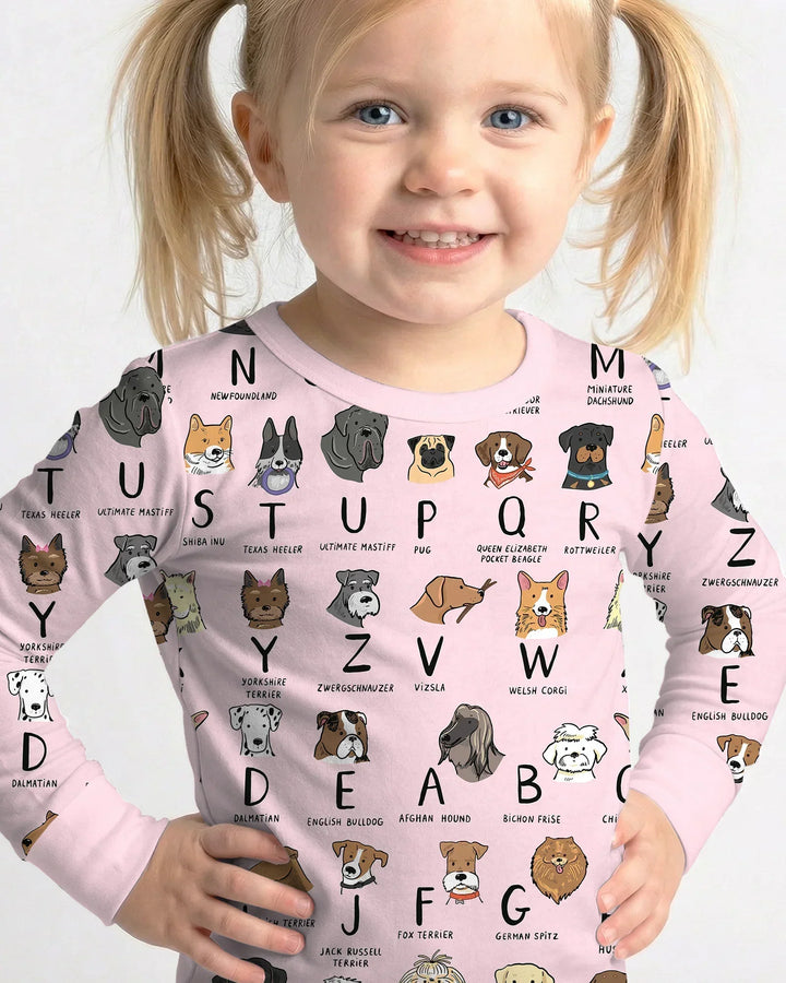 Funny Dogs Alphabet Bamboo Two Piece Long Sleeve Pajama Set