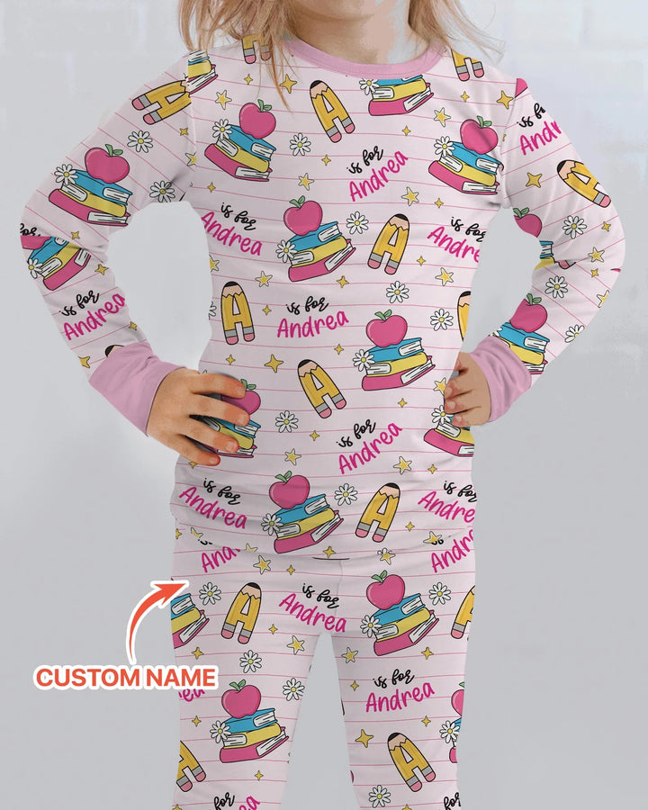 First Day of School Bamboo Two Piece Long Sleeve Pajama Set