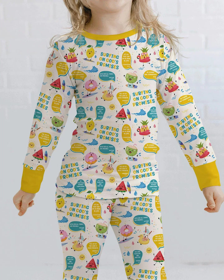 Summer Fruits Surfing On God's Promises Bamboo Two Piece Long Sleeve Pajama Set
