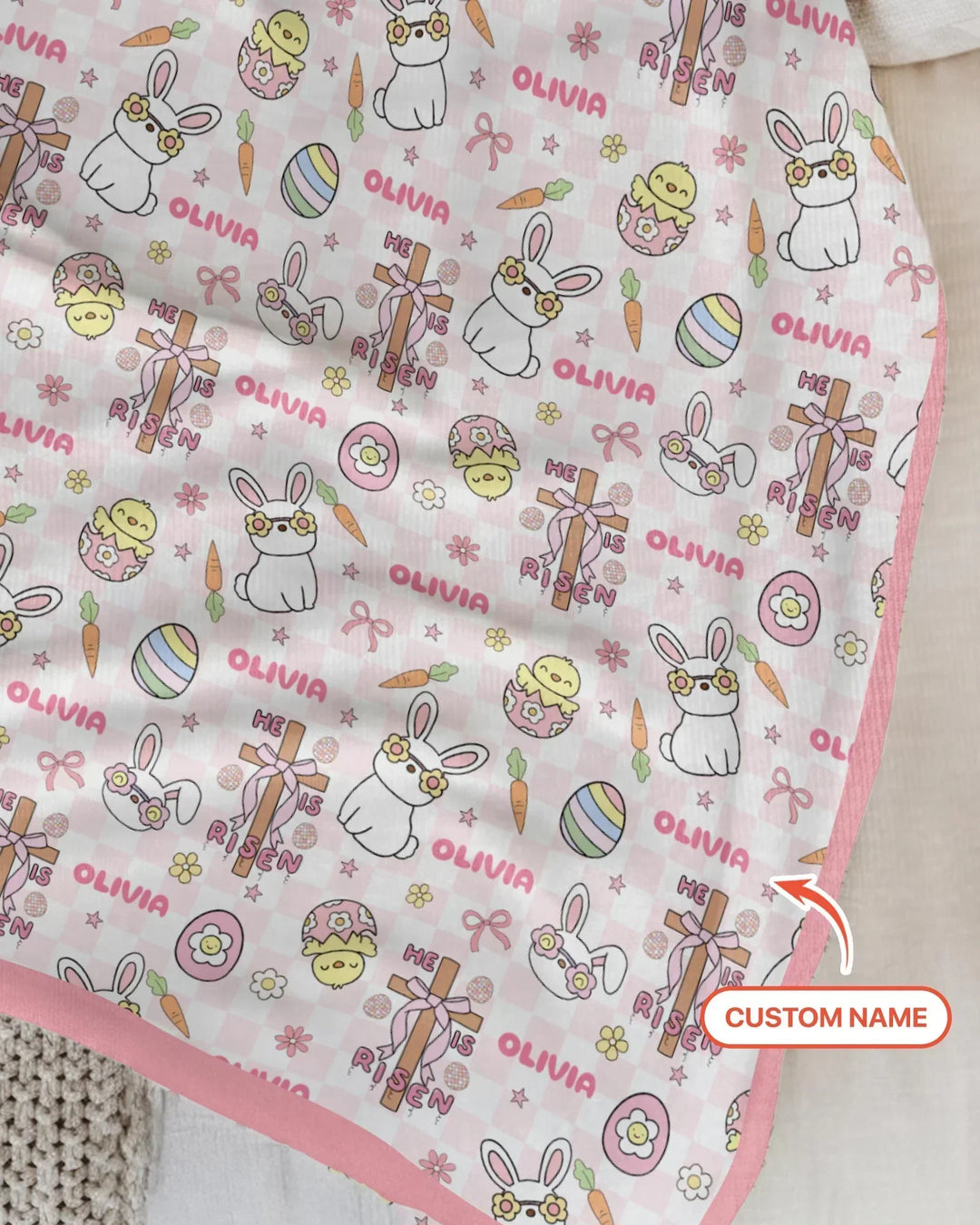 Custom Name Retro Easter Bamboo Blanket