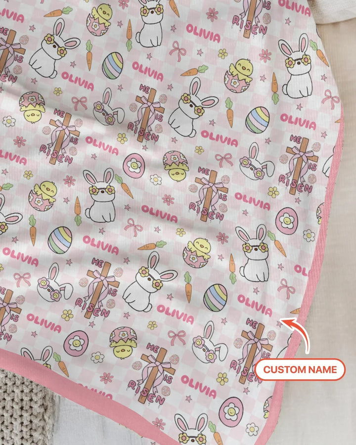 Custom Name Retro Easter Bamboo Blanket