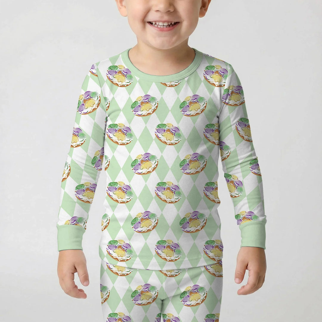 Mardi Gras Donut Bamboo Two Piece Long Sleeve Pajama Set