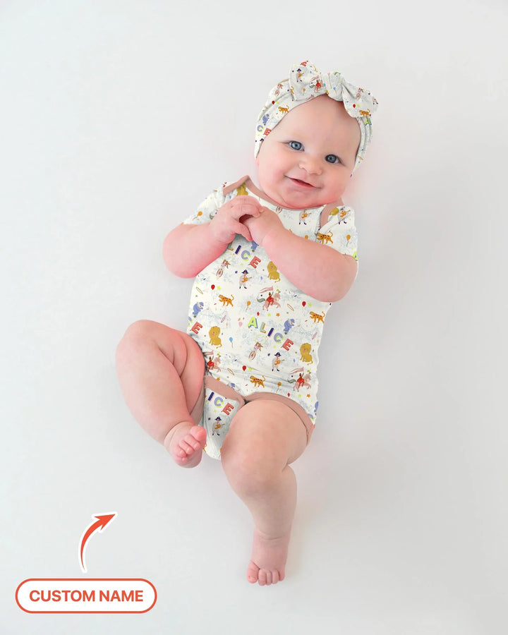 Custom Name Circus Toile Bamboo Bodysuit