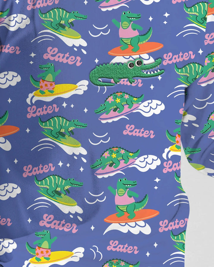 Embroidered Summer Alligator Bamboo Two Piece Long Sleeve Pajama Set