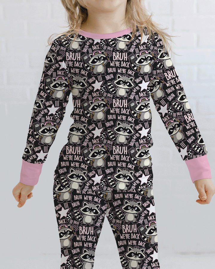 Bruh We're Back Raccoon Bamboo Two Piece Long Sleeve Pajama Set