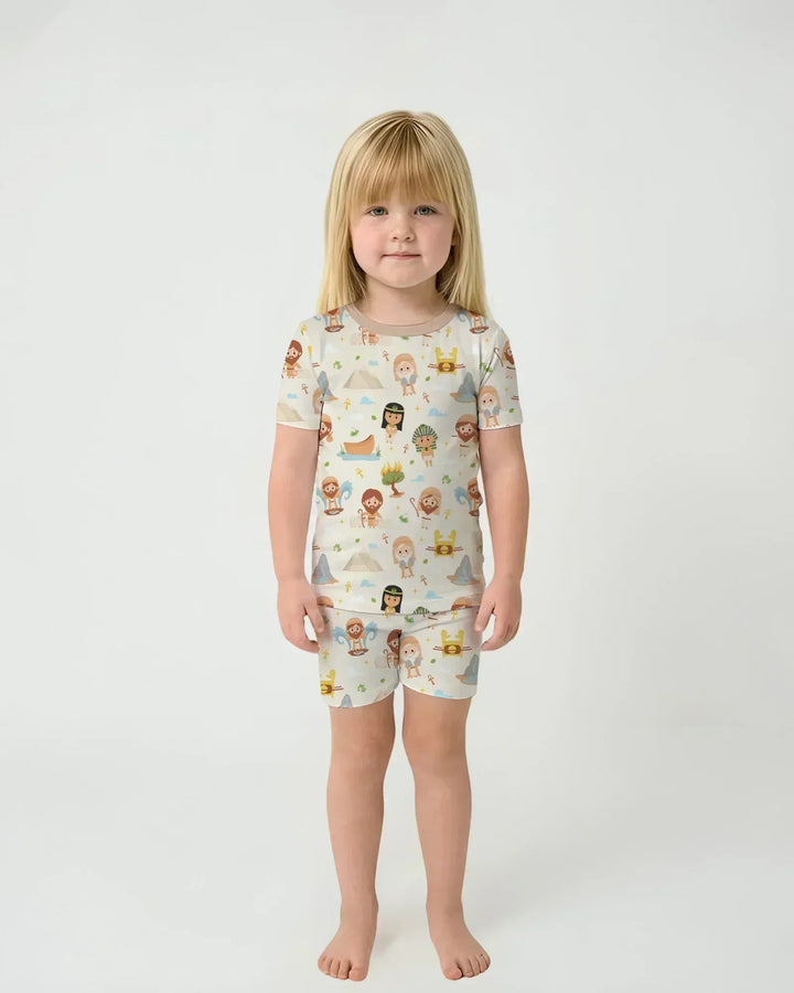 Moses Story Bamboo Two Piece Short Sleeve Shorts Pajama Set