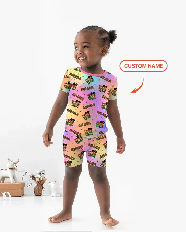 Custom Name I Am Black History Bamboo Two Piece Short Sleeve Shorts Pajama Set