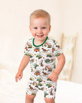Dinosaur Construction Truck Bamboo Two Piece Short Sleeve Shorts Pajama Set