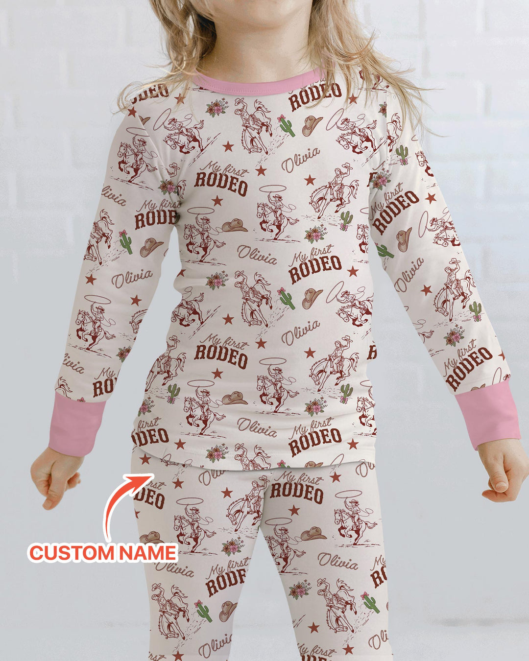 Custom Name First Rodeo Family Matching Bamboo Two Piece Long Sleeve Pajama Set