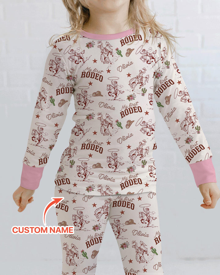Custom Name First Rodeo Family Matching Bamboo Two Piece Long Sleeve Pajama Set