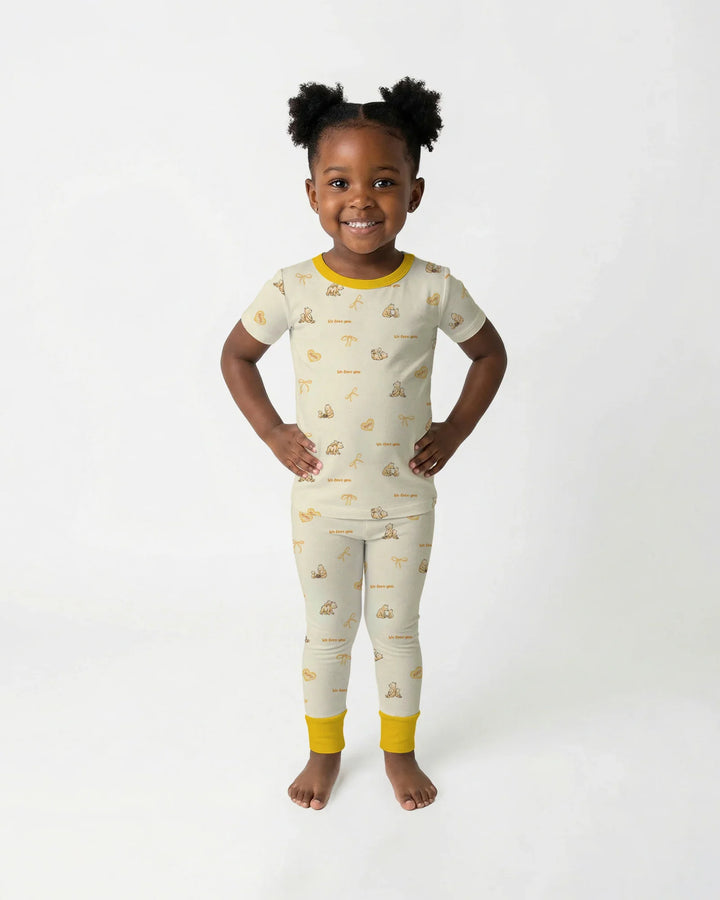 Sweat Yellow Mama Bear Two Piece Short Sleeve Pajama Set