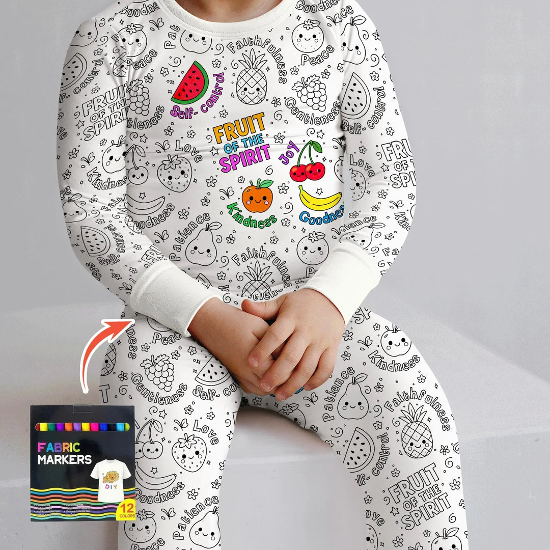 All Colorable Fruit of the Spirit Bamboo Two Piece Long Sleeve Pajama Set