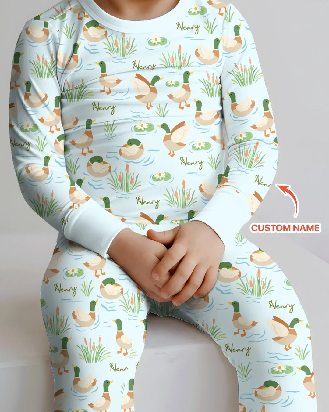 Personalized Mallard Duck Bamboo Two Piece Long Sleeve Pajama Set