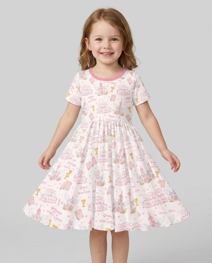 Custom Name Baptism Christening Straight Outta Holy Water Water Bamboo Twirl Dress